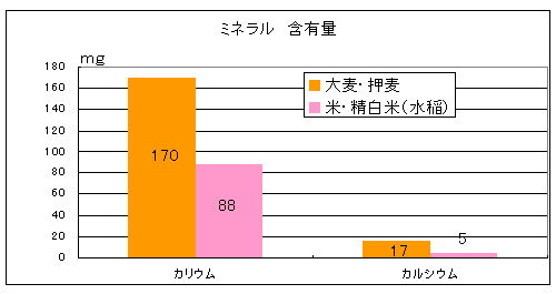 押し麦のミネラルの含有量（１００ｇあたり）