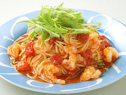 えびと水菜の冷製パスタ