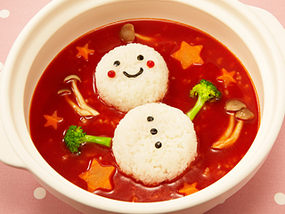 鍋のシメ クリスマス雪だるまリゾット(トマト鍋)