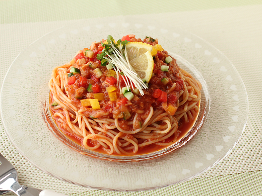 シャキシャキ野菜とツナの冷製トマトスパゲティ
