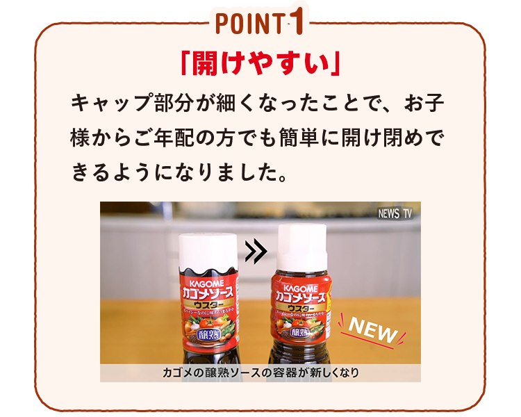 POINT1 「開けやすい」キャップ部分が細くなったことで、お子様からご年配の方でも簡単に開け閉めできるようになりました。